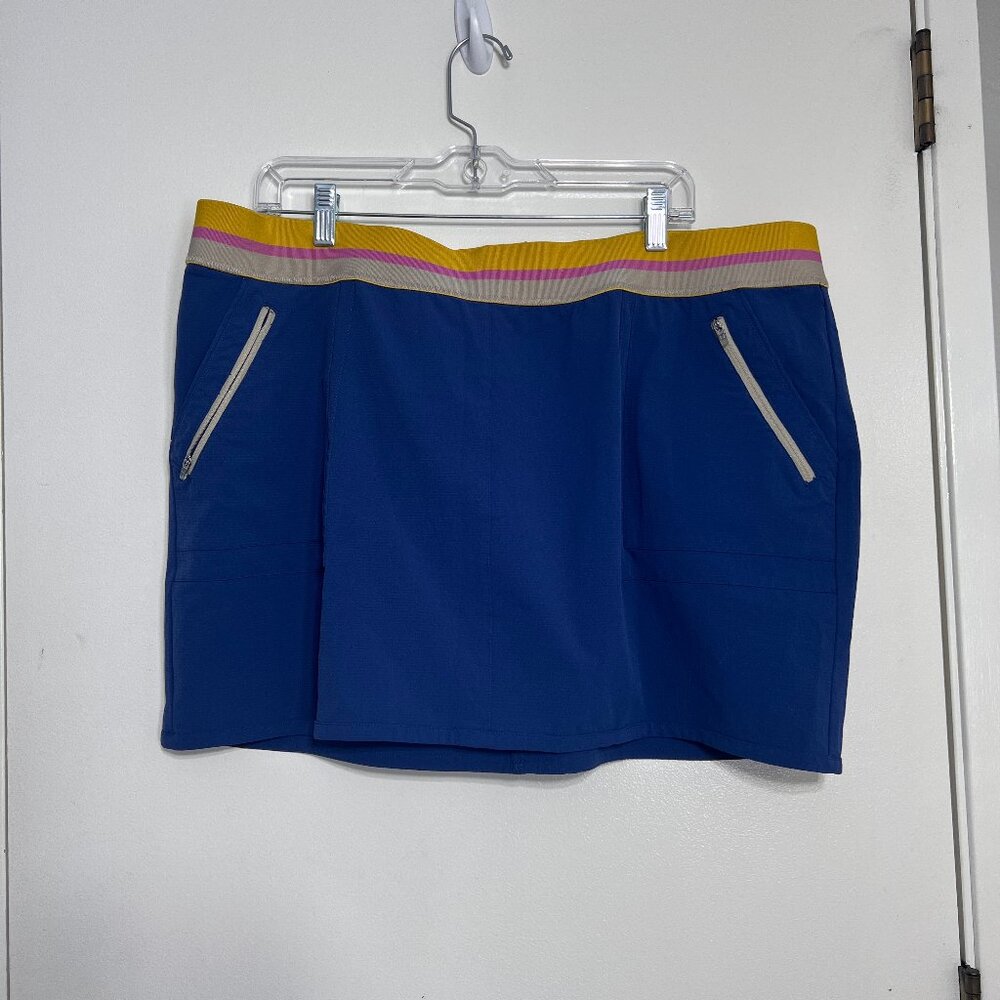 ORVIS Short Skirt Striped Elastic Waistband Zipper Pockets Stretch Women's XL